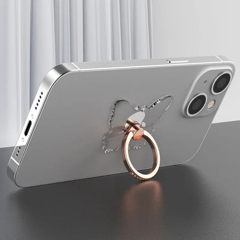 Transparent Luxury Butterfly Finger Ring Mobile Phone Holder for iPhone 15 Smartphone Sticker Stand Accessories Foldable Support