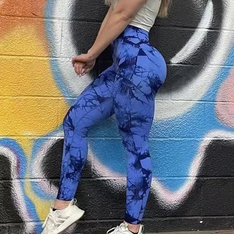 Kvinnors Tie Dye Sömlös Push Up Yoga Leggings med hög midja