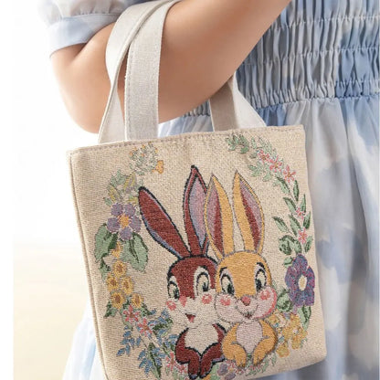 Embroidered Canvas Tote Bag – Cute Cat & Flowers Design, Fashionable Small Shoulder Bag, Traveling Pouch Handbag