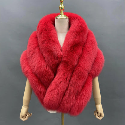 Fluffy Fox Fur Shawl and Poncho for Women