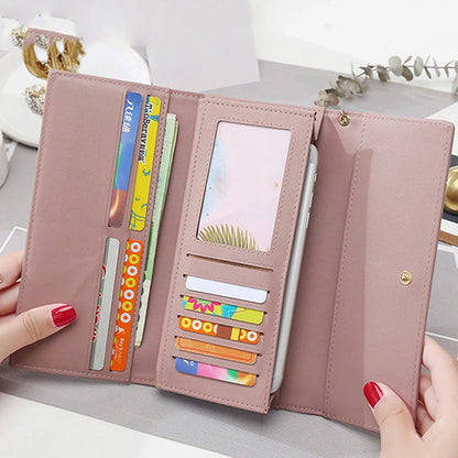 Fashion Women PU Leather Long Wallets Multi-functional Fold Purse Fresh Female Clutch Card Holder