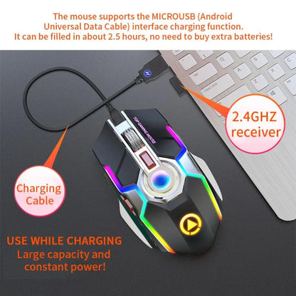 A5 Wireless Gaming Mouse 2.4G USB 7Buttons 1600DPI RGB Backlit Rechargeable Gamer Silent Mouse Gamer Mute Mice for PC Laptop