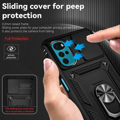 Armor Shockproof Case For Motorola: Ring Holder, Slide Window, Lens Protection Phone Cover