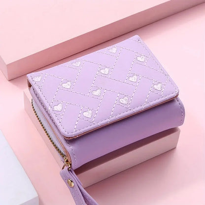 Women's Short Embroidered Love Zero Wallet Zipper Buckle Large Capacity Card Bag Versatile Fashion Simple