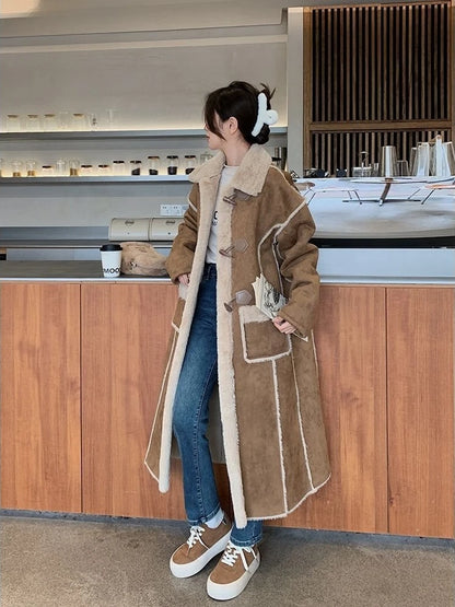 Medium Length Lamb Fur Coat Slimming and Plush Simple and Fashionable