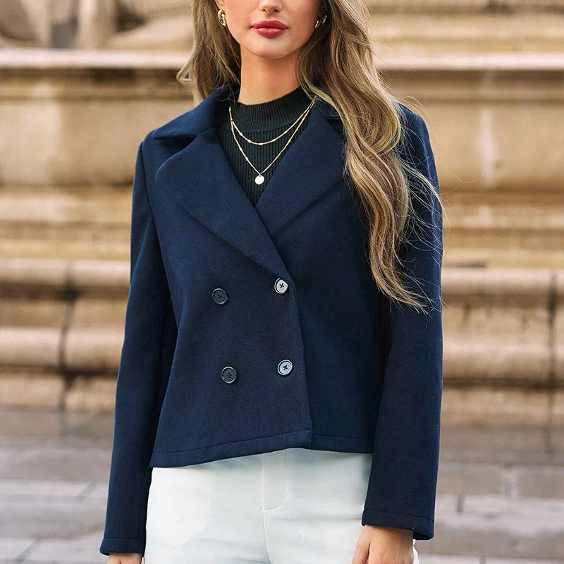 Navy Blue Short Blazer with Long Sleeves Versatile and Stylish