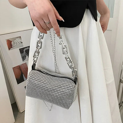 Rhinestone Bucket Bag: Glitter Chain Prom Purse, Women's Mini Crossbody