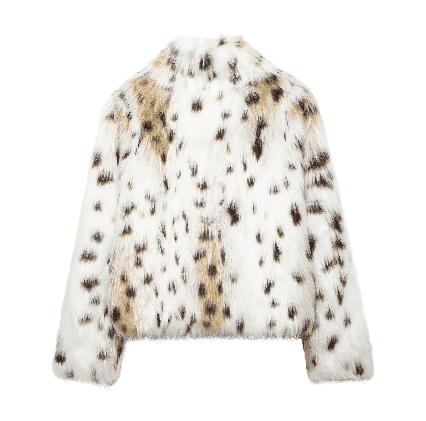 Elegant Printed Faux Fur Coat Long Sleeve Fluffy and Warm