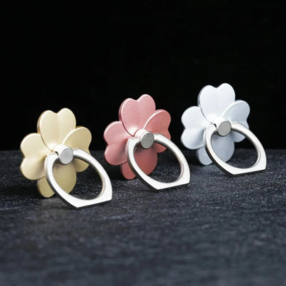 Four Leaf Clover Phone Finger Ring Holder for IPhone Samsung Metal Grip 360° Rotation Desktop Mobile Phone Stand Mount Bracket