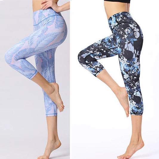 Women's High Waist Flower Yoga Pants Plus Size