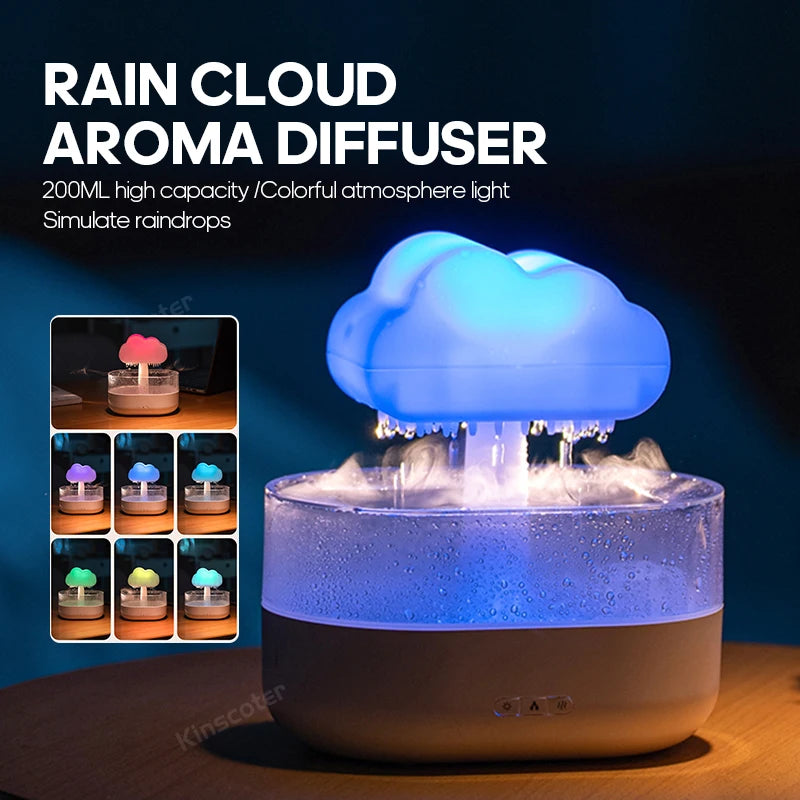 KINSCOTER Rain Clouds Aroma Diffuser – Zen Raindrops Luftfuktare, USB Desktop Ultrasonic Sprayer, Essential Oil Diffuser