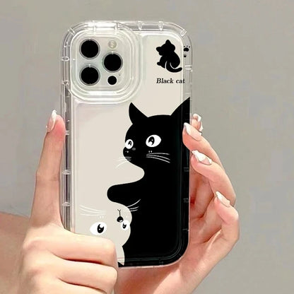 Transparent Phone Case for iPhone  – Cartoon Black Cat Shells Fundas For iPhone