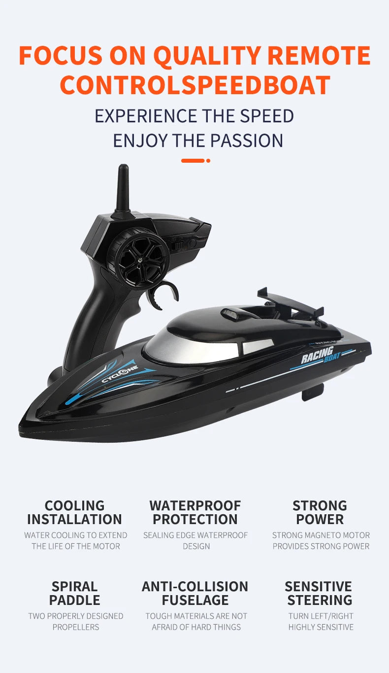 RC High-Speed Boat 10Km/h 2.4G Waterproof Remote Control Boats Ship Speedboats Remote Control Outdoor Toys for Kids Adult Gifts