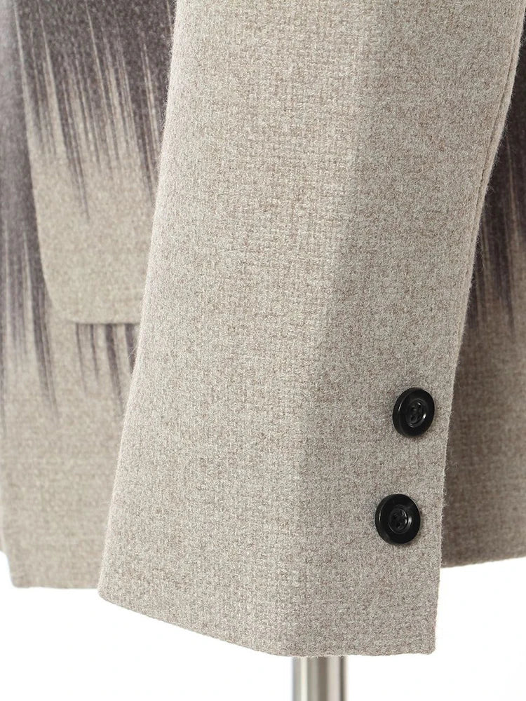 Loose Fit Irregular Button Woolen Coat with Lapel Design