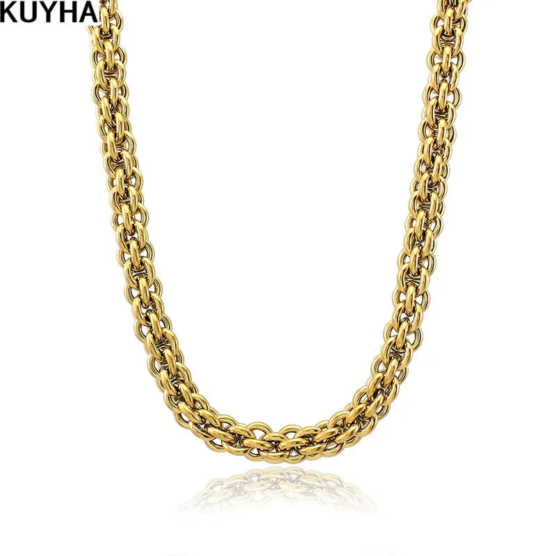 Unisex 10mm Thick Mesh Chain Stainless Steel Necklace Waterproof 18 K Gold Plated Punk Men Women Jewelry