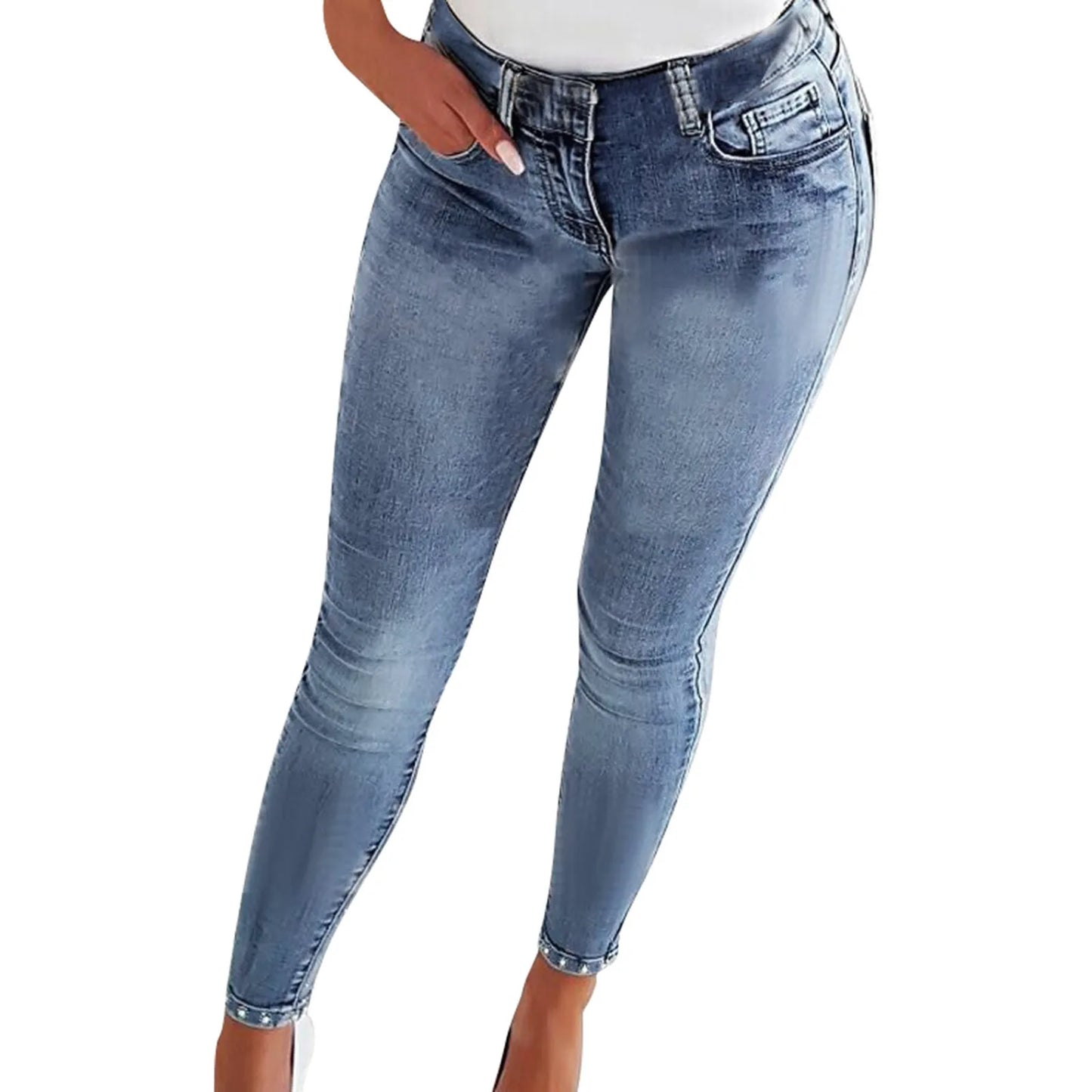 High Waist Vintage Pencil Jeans with Tail Lift Design