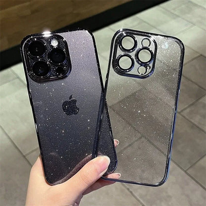 Lyxigt glittertelefonfodral för iPhone: Genomskinlig genomskinlig stötsäker hård baksida