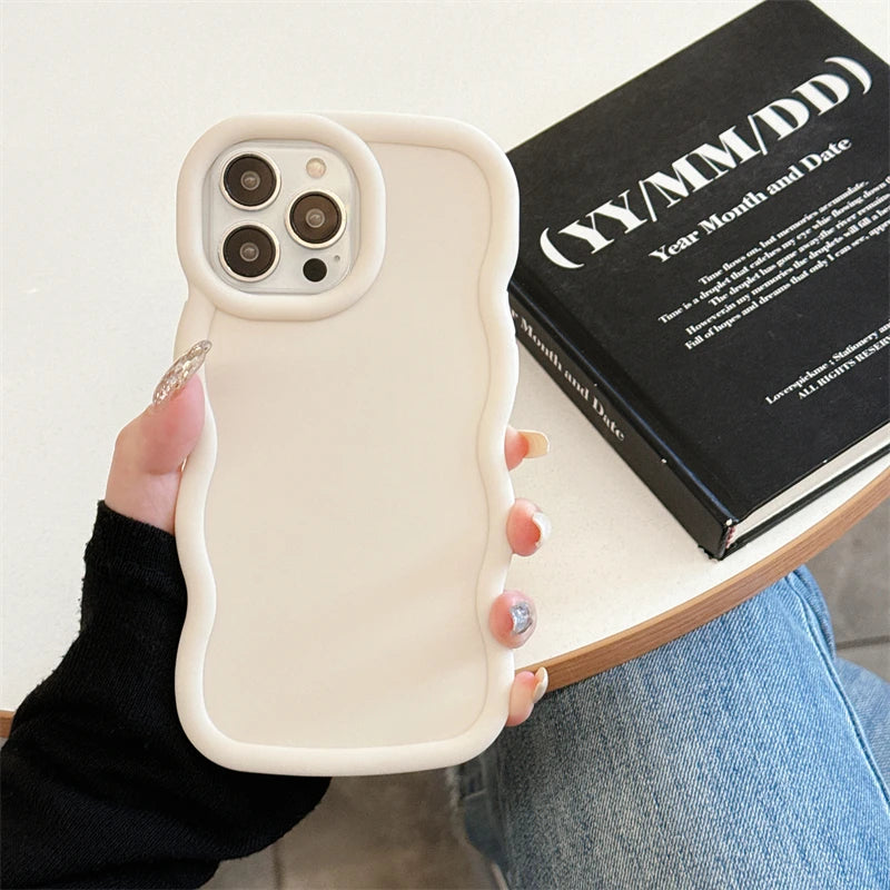 Wave Side Liquid Silicone Phone Case For iPhone 11 12 13 14 15 Pro Max Mini Xs X XR 6 6s 7 8 Plus SE Cream Soft Cover Fundas