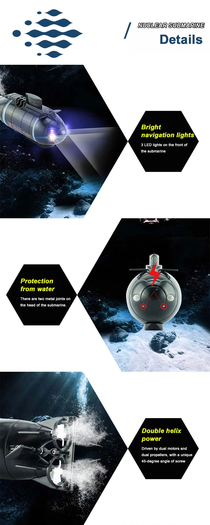 Remote Control Submarine LED Lights Electric Water Boat RC Ship Simulation Submarine Underwater Model Boys Toy Children's Gift