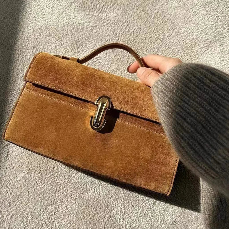 Genuine Leather Square Bag: Luxury, Vintage Suede