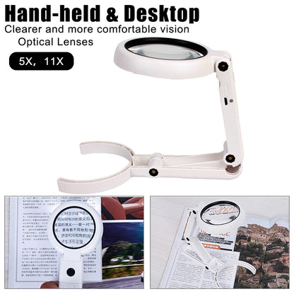 Foldable with 8 LED Light 5x 11x Stand Desk for Jewelry Appraisal Reading Repair Magnifying Glass Portable Hand-held