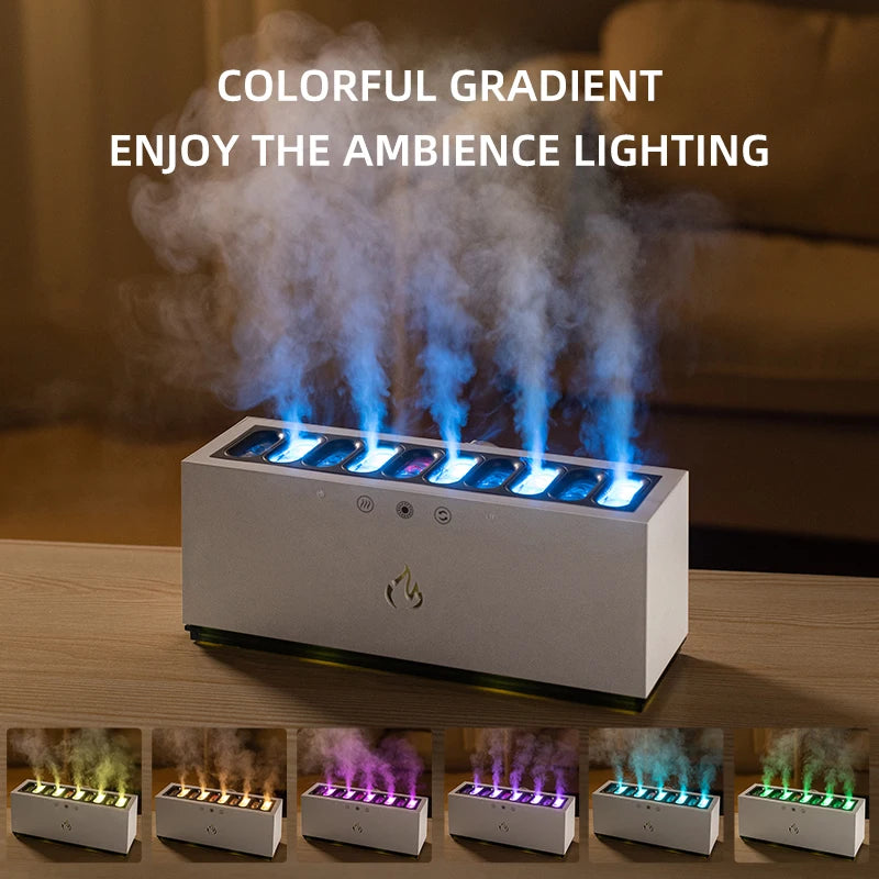 Desktop Ultrasound Flame Air Humidifier – 900ML Capacity, RGB LED Light, Dynamic Music Diffuser Mist Maker for Home