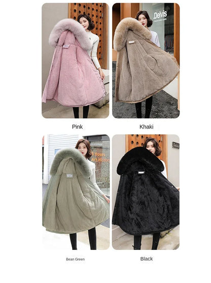 Hooded Long Parka with Wool Liner and Fur Collar Slim and Warm