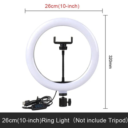 10-tums Selfie-ringljus, Fotografi Fill Light Led Ring-lampa Ringlight för videoinspelning Live-sändning Selfie LED-lampa