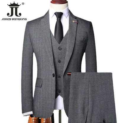 S-5XL (Jacka + Väst + Byxor) Retro Gentleman Klassiskt Mode Pläd Herr Formell Business Slim Suit 3 Styck Set Brudgum Bröllopsklänning