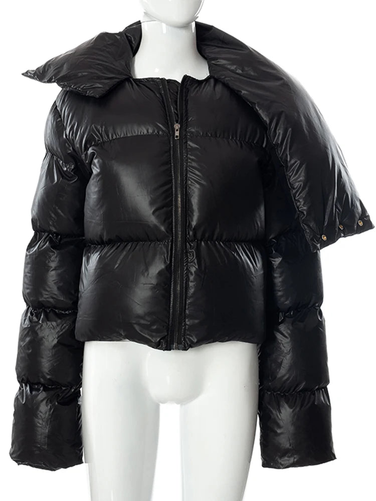 Women's Black Premium Down Jacket with Snap Collar