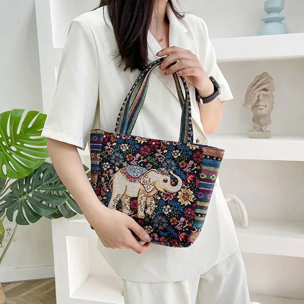 Animal Ethnic Style Handbag Trendy Peacock Embroidery Elephant Handbag Rabbit Canvas Women Shoulder Bags Women