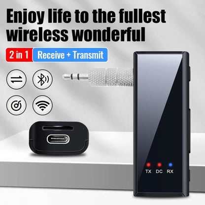 New Bluetooth 5.4 Audio Transmitter Receiver 3.5MM AUX Stereo Music Wireless Adapter With Mic Support TF Card Play For Car TV PC