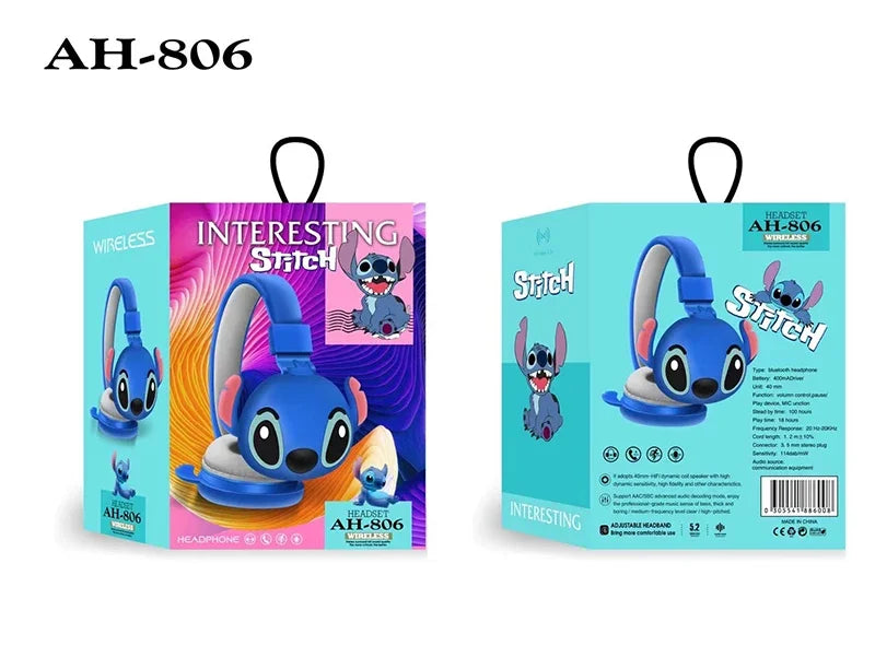 Nya Disney Stitch trådlösa Bluetooth-hörlurar AH-806 HIFI Stereoljud Fällbara headset med mikrofon Anime Cartoon Barnpresent