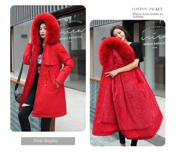 Long Hooded Parka with Wool Liner and Fur Collar Thick and Warm