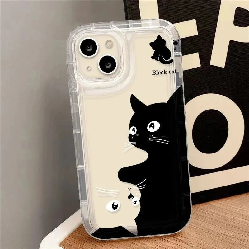 Transparent telefonfodral för iPhone – Cartoon Black Cat Shells Fundas för iPhone