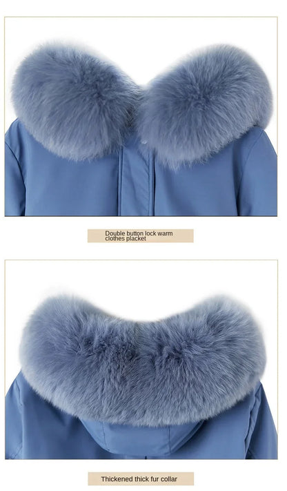 Hooded Long Parka with Wool Liner and Fur Collar Slim and Warm