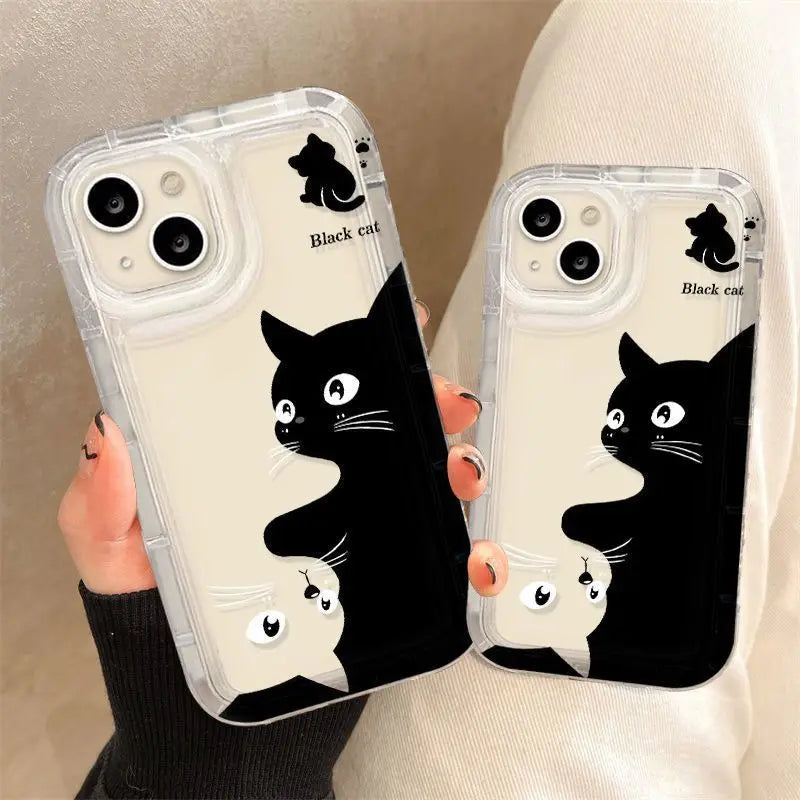 Transparent telefonfodral för iPhone – Cartoon Black Cat Shells Fundas för iPhone