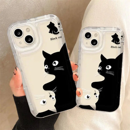 Transparent Phone Case for iPhone  – Cartoon Black Cat Shells Fundas For iPhone