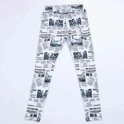 Women's High Waist Seamless Leggings with Newspaper Print