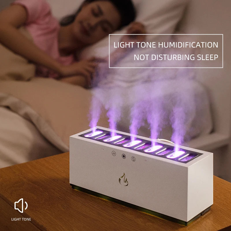 Desktop Ultrasound Flame Air Humidifier – 900ML Capacity, RGB LED Light, Dynamic Music Diffuser Mist Maker for Home