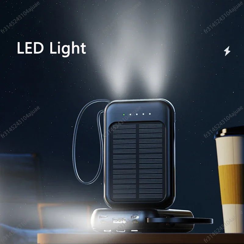 5000/10000/20000mAh High Capacity Solar Power Bank with Built-in Cables and LED Light