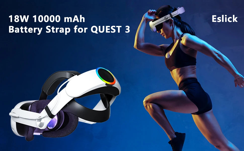 Huvudremsbatteri 10000mAh för Meta Quest 3/3S Elite-rembyte Justerbar Komfort PD18W Snabbladdning VR-tillbehör