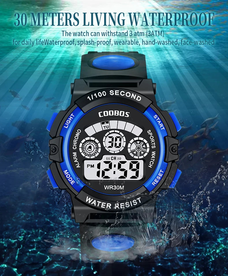 COOBOS Brand Children Watch Sports Digital Watch for Kids Boys Girls Student 30M Waterproof Multifunctional LED Wristwatch