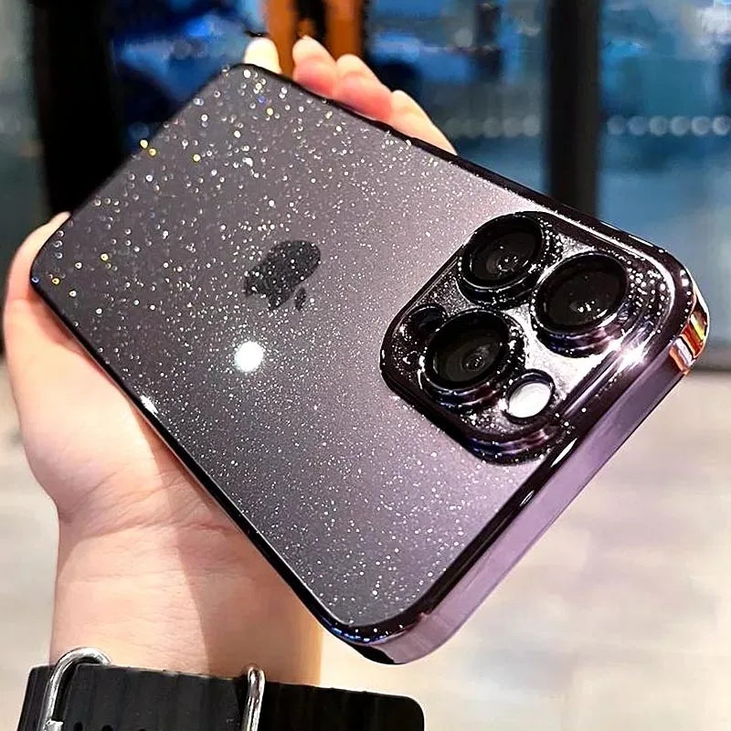 Lyxigt glittertelefonfodral för iPhone: Genomskinlig genomskinlig stötsäker hård baksida