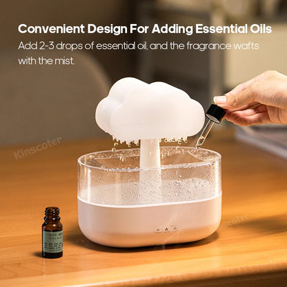 KINSCOTER Rain Clouds Aroma Diffuser – Zen Raindrops Air Humidifier, USB Desktop Ultrasonic Sprayer, Essential Oil Diffuser