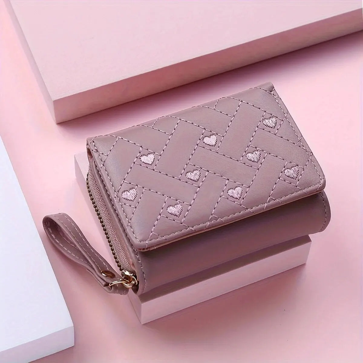 Women's Short Embroidered Love Zero Wallet Zipper Buckle Large Capacity Card Bag Versatile Fashion Simple