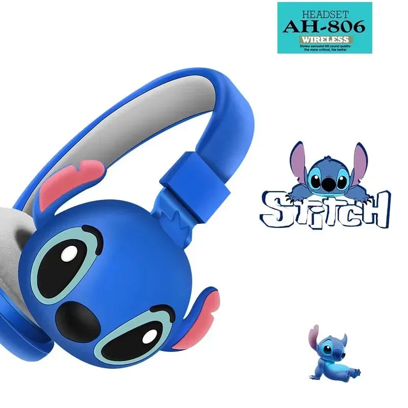 Nya Disney Stitch trådlösa Bluetooth-hörlurar AH-806 HIFI Stereoljud Fällbara headset med mikrofon Anime Cartoon Barnpresent