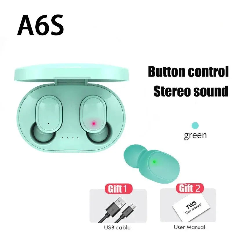 TWS A6S Wireless Bluetooth Headset Earbuds Noice Cancelling Earphone Bluetooth Headphones with Mic for Huawei Xiaomi Redmi