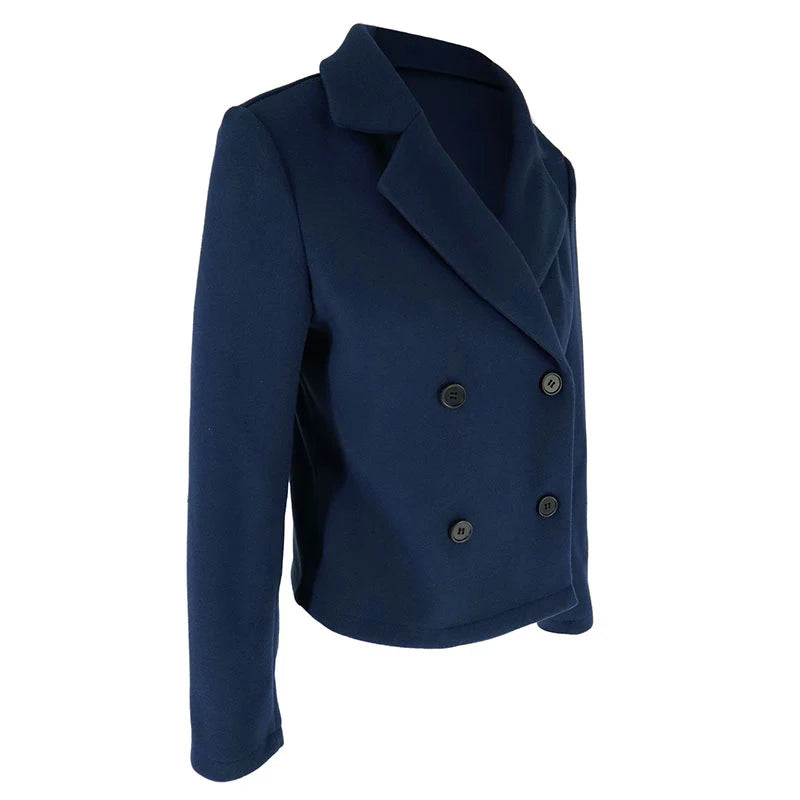 Navy Blue Short Blazer with Long Sleeves Versatile and Stylish