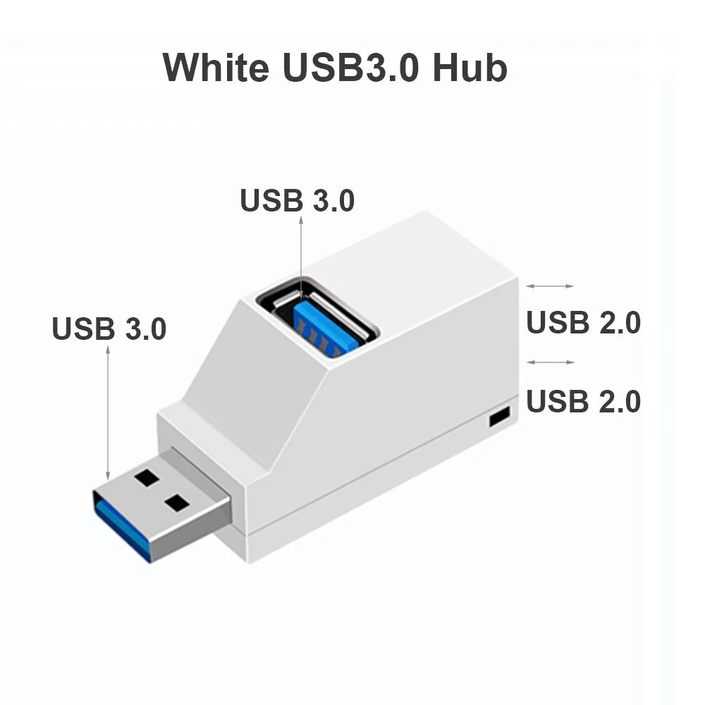 USB 3.0 HUB Adapter Extender Mini Splitter Box 1 till 3 portar Höghastighets USB 2.0 För PC Laptop U Diskkortläsare